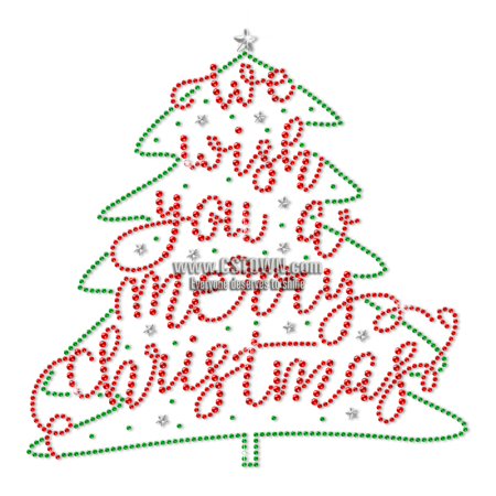 Custom Christmas Tree We Wish You a Merry Christmas Rhinestone Heat Transfer