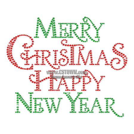 Wholesale Merry Christmas and Happy New Year Metal Rhinestud Transfer