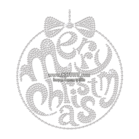 Custom Metal Rhinestud Merry Chirstmas Motif Heat Transfer