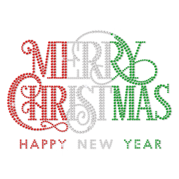 Custom Bling Merry Christmas and Happy New Year Rhinestuds Transfer