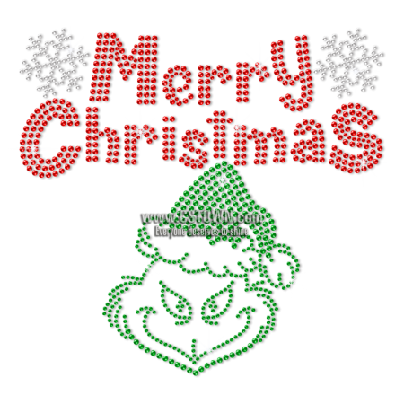 Merry Christmas Metal Rhinestud Red and Green Design