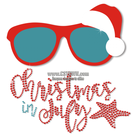 Wearing Sunglasses and Celebrating Christmas Rhinestone Printable Heat Transfer