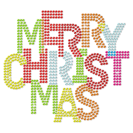 Custom Bling Polychrome Rhinestone Merry Christmas Transfer