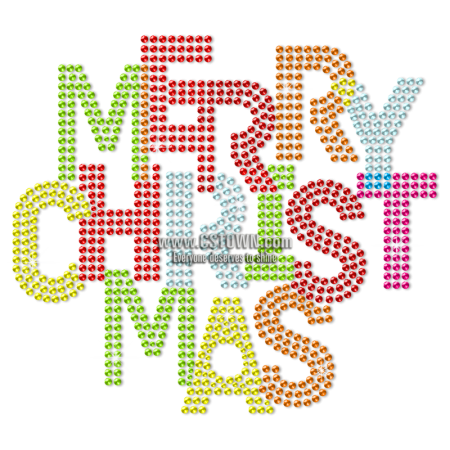 Custom Bling Polychrome Rhinestone Merry Christmas Transfer