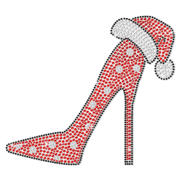 Bling Red High Heel with Christmas Hat Rhinestone Transfer