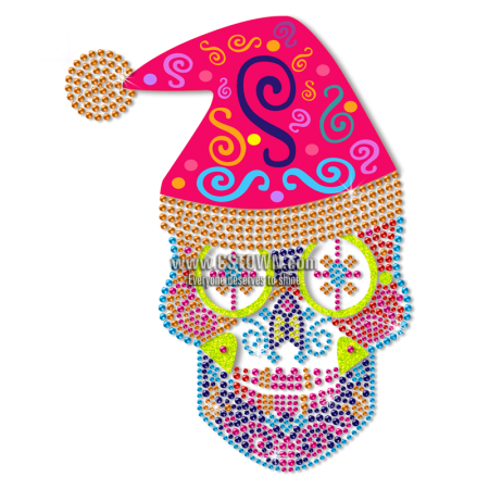 Neon Christmas Style Skull Head Special Rhinestud Transfer