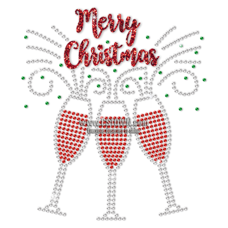 Cheers And Merry Christmas Bling Rhinestone Transfer