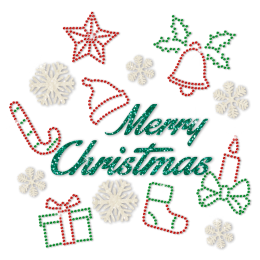 Green Glitter Merry Christmas Rhinestone Transfer