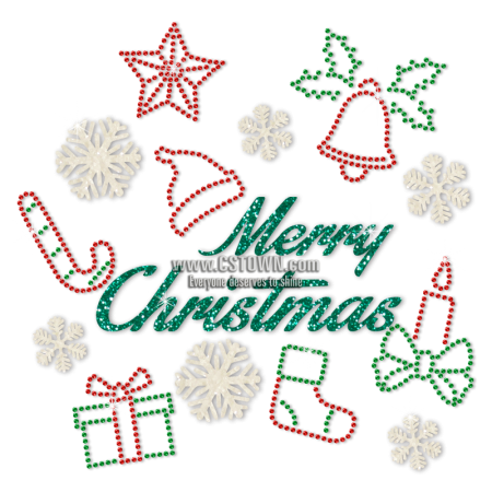 Green Glitter Merry Christmas Rhinestone Transfer