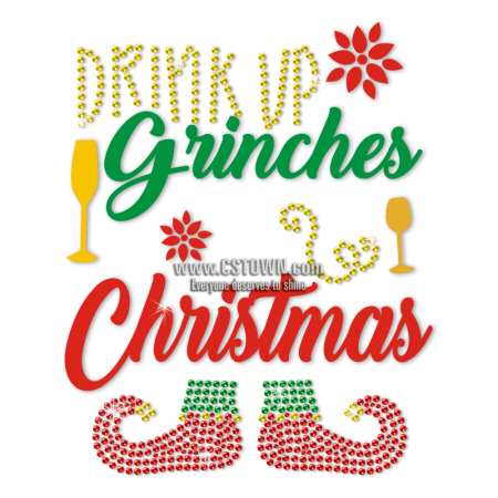 Drink Up And Enjoy Christmas Rhinestone Transfer