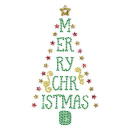Beautiful Christmas Tree Motif with Glitter Stars Transfer