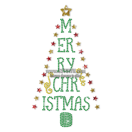 Beautiful Christmas Tree Motif with Glitter Stars Transfer