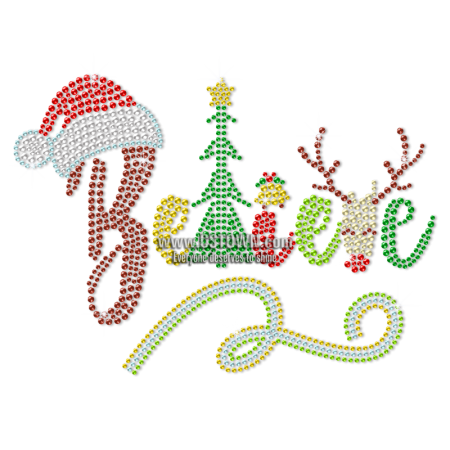Bling Christmas Style Believe Rhinestone Transfer