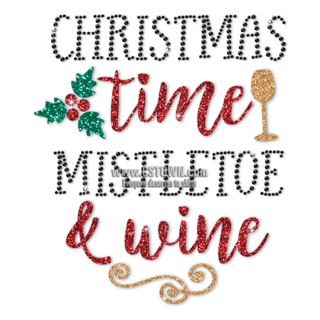 Christmas Time Mistletoe and Wine Glitter Transfer