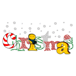 Christmas With Snow Beautiful Word Theme Rhinestone Transfer