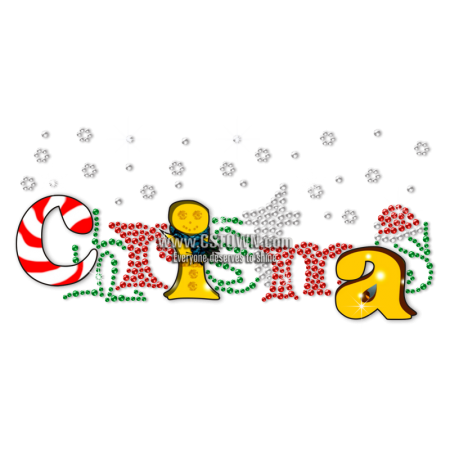 Christmas With Snow Beautiful Word Theme Rhinestone Transfer