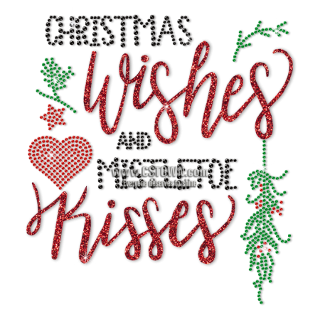 Christmas Wishes And Mistletoe Kisses Rhinestone And Glitter Transfer