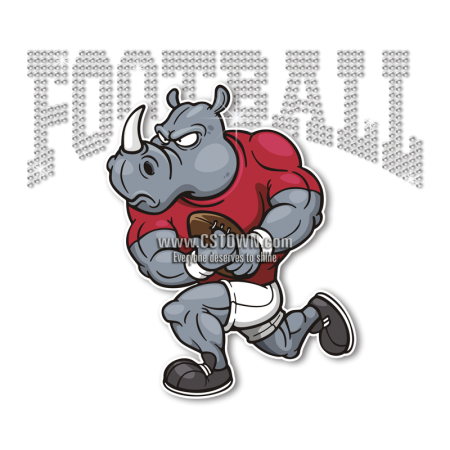 Sporty Rhinoceros Football Rhinestone Transfer