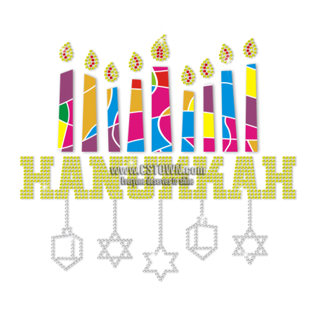 Light a Menorah in Hanukkah Traditional Custom Rhinestone Transfer