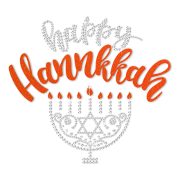 Happy Hanukkah Bling Menorah with Warm Flame Heat Transfer