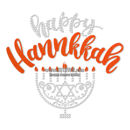 Happy Hanukkah Bling Menorah with Warm Flame Heat Transfer