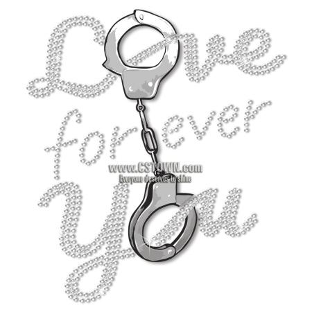 Love You Forever Handcuffs Motif Rhinestuds Transfer