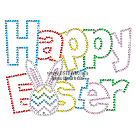 Happy Easter Colorful Metal Rhinestud Cartoon Style Transfer