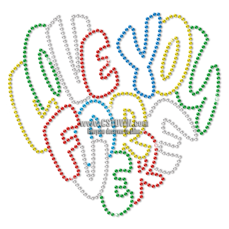 Colorful Metal Rhinestud Love You Forever Heat Transfer