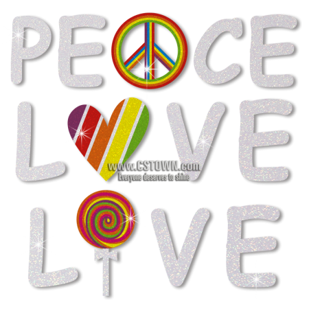 Peace Love and Life Letter Slogan Glitter Heat Transfer
