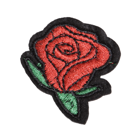Little Red Rose with Green Leaves Embroidery Patch
