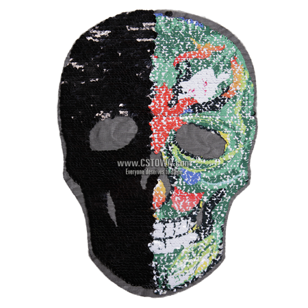 Reversible Printed Skull Sequin Patch