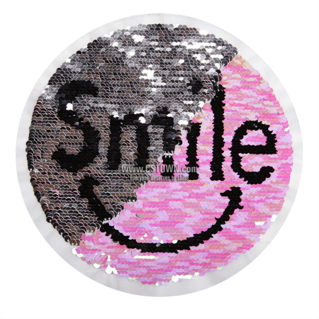 Silver and Pink Smile Face Reversible Sequin Patch