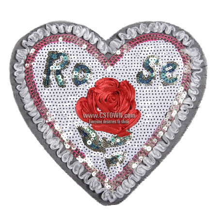 Stock Ribbon Red Rose in Heart Sequin Patch