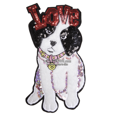 Faux Fur Love Cute Dog with Pink Collar Patch
