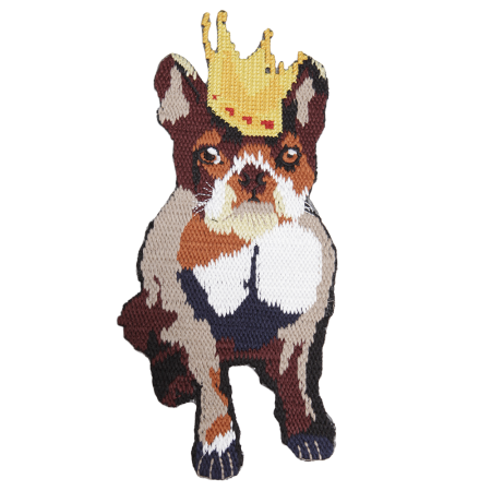 Dog with Crown Cross-Stitch Embroidery Patch