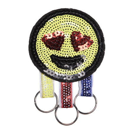 Sequin Smile Round Face with Heart in Eyes Patch with Ribbon