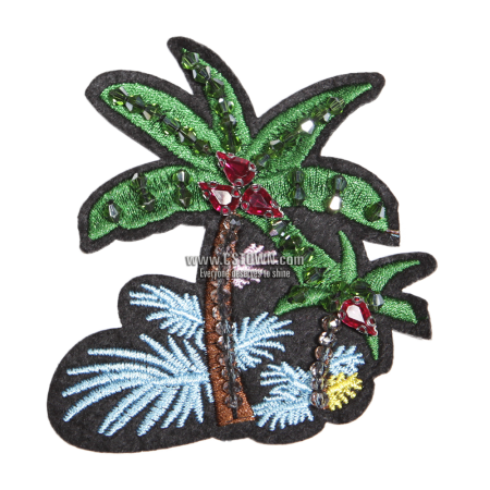 Custom Embroidered Coconut Tree Patch with Beads