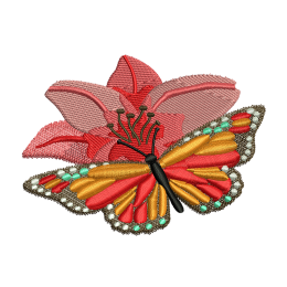 Iron On Red Flower & Butterfly Embroid