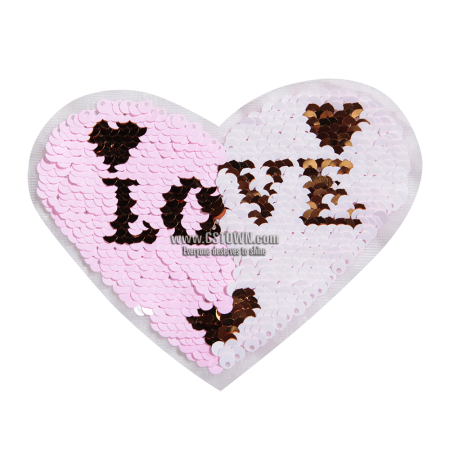 Sequin Reversible Pink Heart with Love in It Patch
