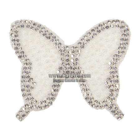 Bling Rhinestone and Pearl White Butterfly Applique for Bride