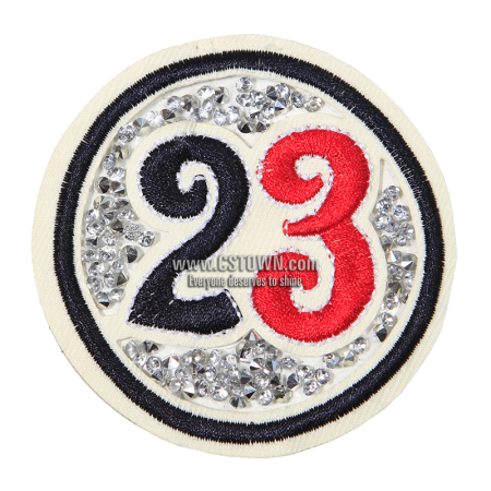 Red and Black Number 23 Round Badge with Rhinestones