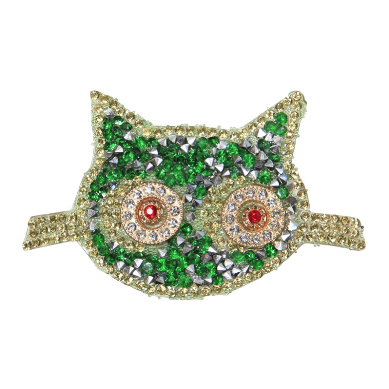 Green Rhinestone Cute Cat Patch CSTOWN