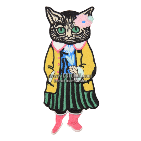 Fashion Cat Girl in Yellow Coat Embroidery Patch