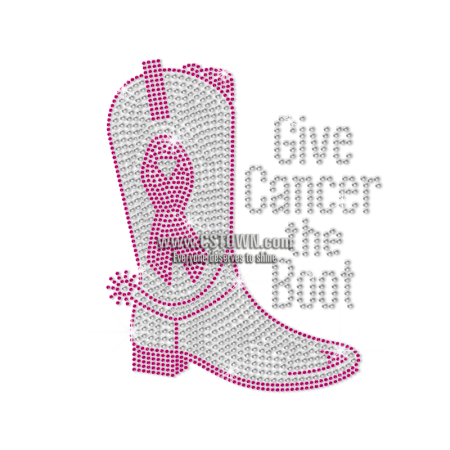 Stock Breast Cancer Boots Hotfix Rhinestone Designs
