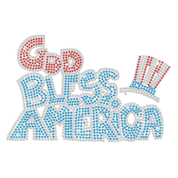 God Bless America Top Hat Iron on Rhinestone Transfer Decal