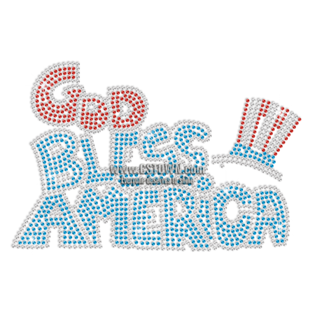 God Bless America Top Hat Iron on Rhinestone Transfer Decal