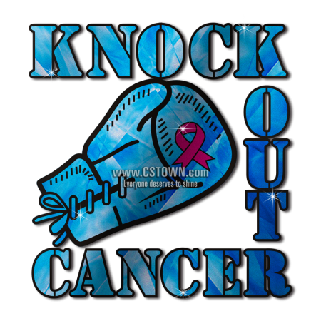 Blue Letters Knock out Cancer and Pink Ribbon Transfer Design