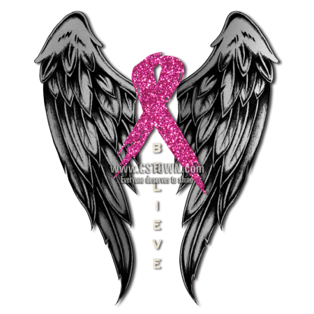 Believer with Wings Pink Ribbon for Breast Cancer Heat Transfer