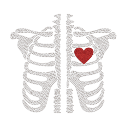 Heart in  Skeleton Rhinestone & Glitter Heat Transfer