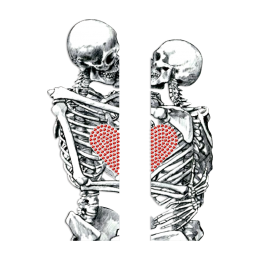 Lovers Skeletons with Heart Rhinestone & PU Heat Transfer